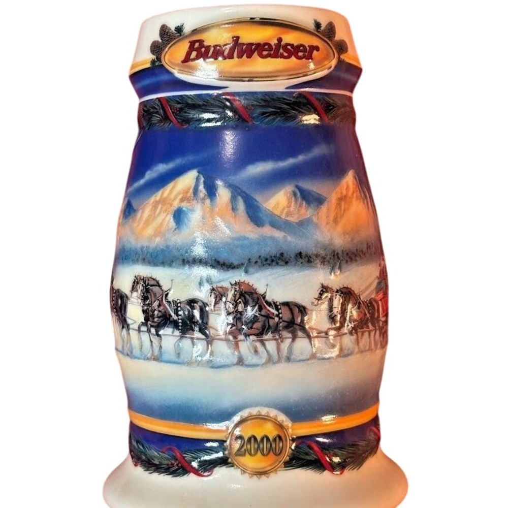 Budweiser Holiday Stein 2000 Holiday in the Mountains Blue Excellent‎ CS416